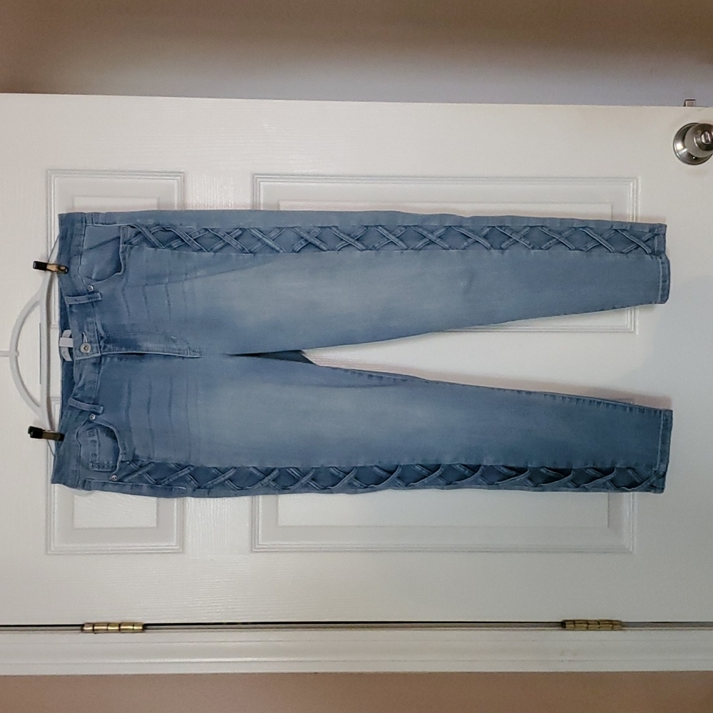 Sofia Vergara skinny side stitch ankle jeans size 16 light wash